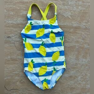 Boden Kids Lemon Stripe Swimsuit - Blue and Yellow